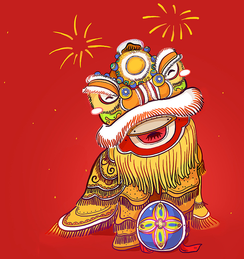 大头娃娃逗红醒狮