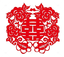 花样红双喜字中国风剪纸矢量下载