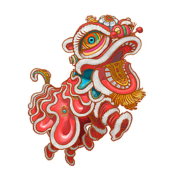 卡通逼真的中国舞狮子PNG