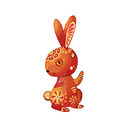传统花纹红色兔子