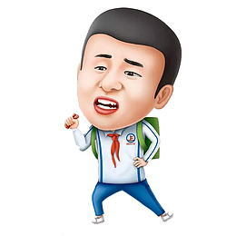 卡通背书包戴红领巾的小男孩吃辣