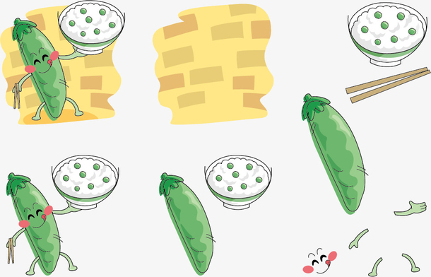 矢量吃米饭的荷兰豆表情