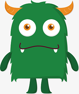 卡通绿色牛角小怪物矢量素材