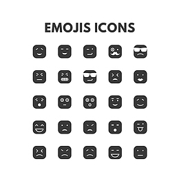 矢量EMOJI简约方形黑色表情包