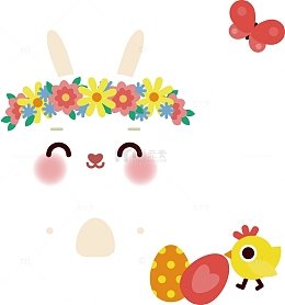 卡通头戴花环小兔子表情素材