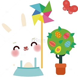 卡通复活节小兔子风车表情素材
