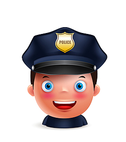 戴着不同帽子的卡通职业警察人物