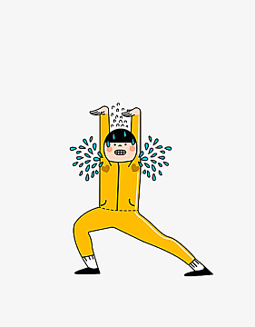 一个手舞足蹈的尴尬少年png卡通羊水破着急流汗的孕妇和家人png卡通被