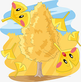 卡通手绘矢量银杏树银杏叶