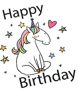 手绘独角兽生日快乐卡