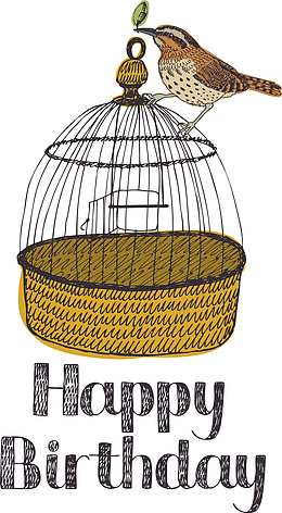 手绘鸟笼生日快乐