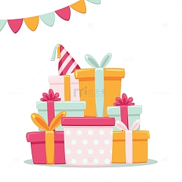 彩色生日礼物堆贺卡矢量图