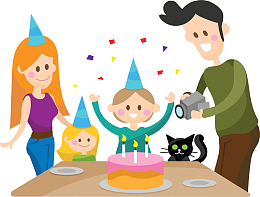 一家四口庆祝生日