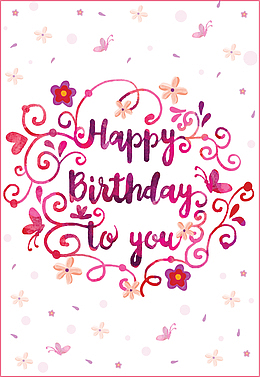 粉红蝴蝶花纹生日卡