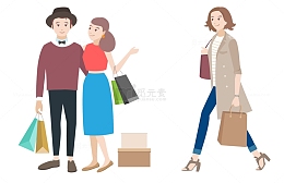 卡通购物的女人插画免抠