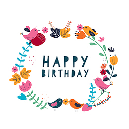 卡通生日快乐的花环免抠素材