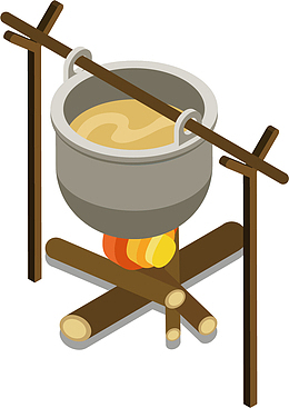 矢量图水彩火堆煮饭