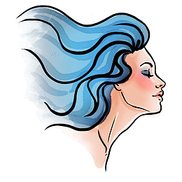 蓝色长发水彩美女头像