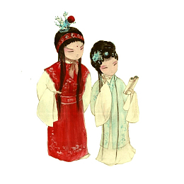 手绘水彩昆曲红楼梦贾宝玉林黛玉