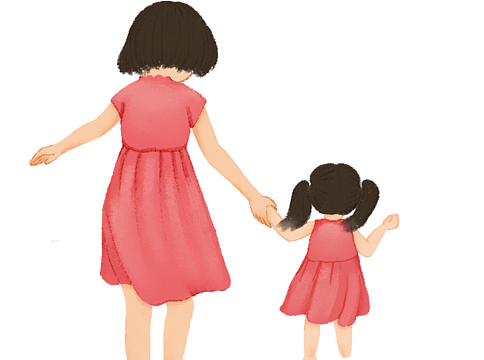 手绘水彩卡通插图母亲节母子装妈