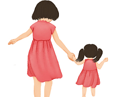 手绘水彩卡通插图母亲节母子装妈