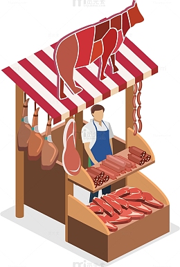 矢量图手绘卖牛肉的人