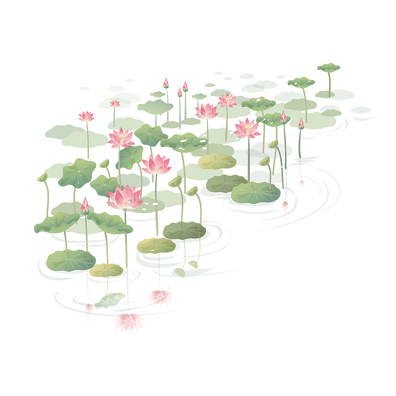 水彩莲花池塘设计素材