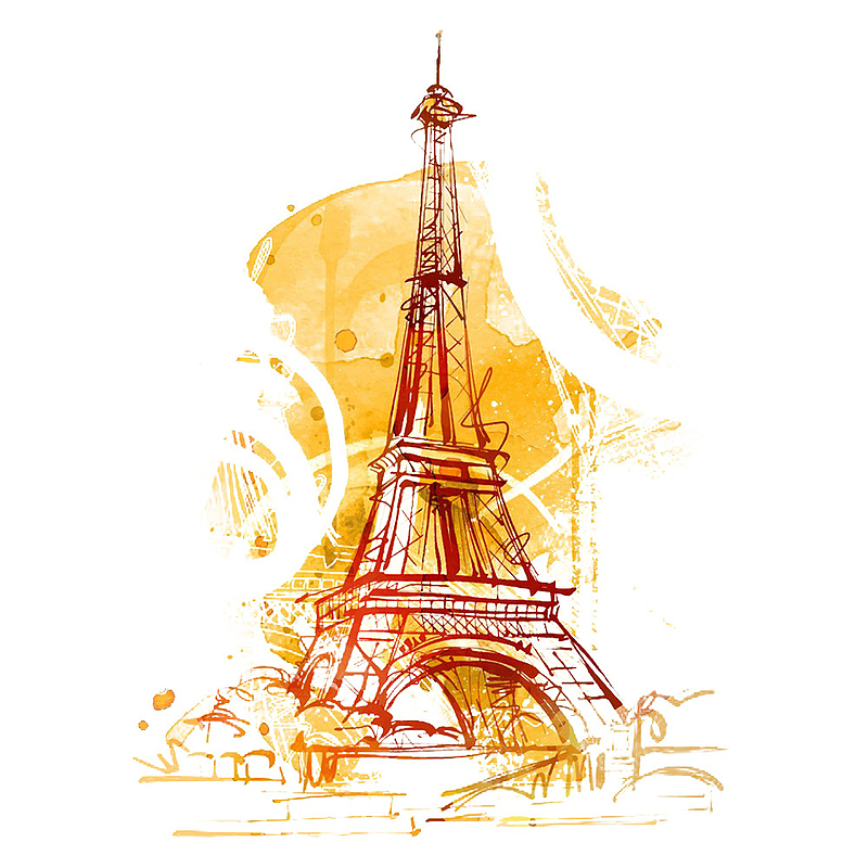 黄色铁塔水彩彩绘巴黎铁搭矢量素