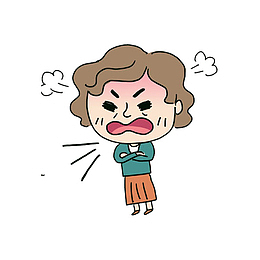 手绘生气的女孩免抠图