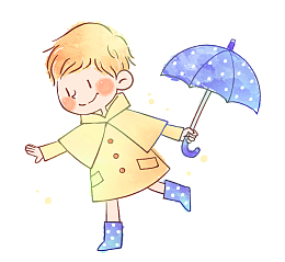 矢量水彩下雨天撑伞的小孩
