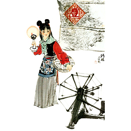 手绘古典人物插画红楼梦巧姐免抠