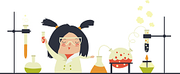 矢量图做实验的女孩