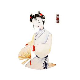 手绘中国风水墨红楼梦晴雯插画免
