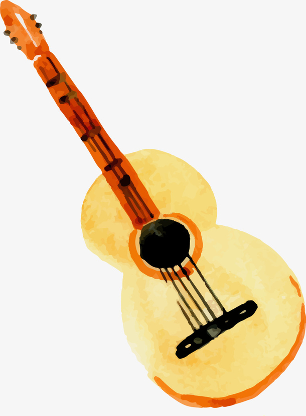 矢量手绘水彩吉他