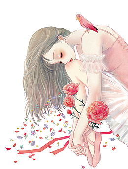 三八女生节手绘水彩插画柔美女孩