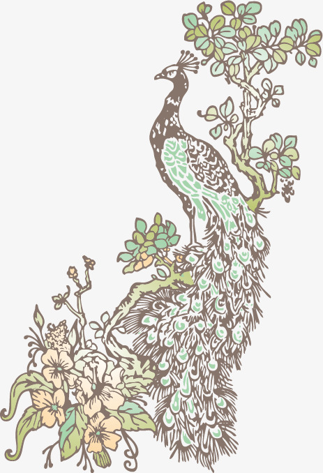 装饰唯美中国风花卉和孔雀