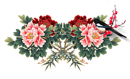 免抠粉色牡丹花鸟装饰