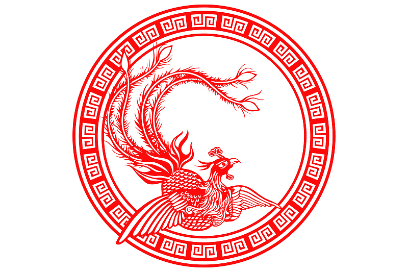 红色剪纸凤凰