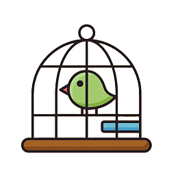 卡通鸟笼里的绿色小鸟