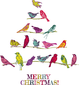 一群鸟儿在树上快乐的组成一棵树