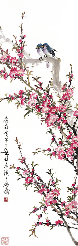 桃花双鸟