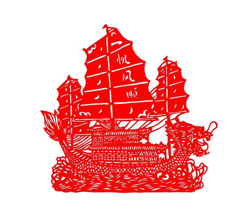 中国风红色帆船免抠图