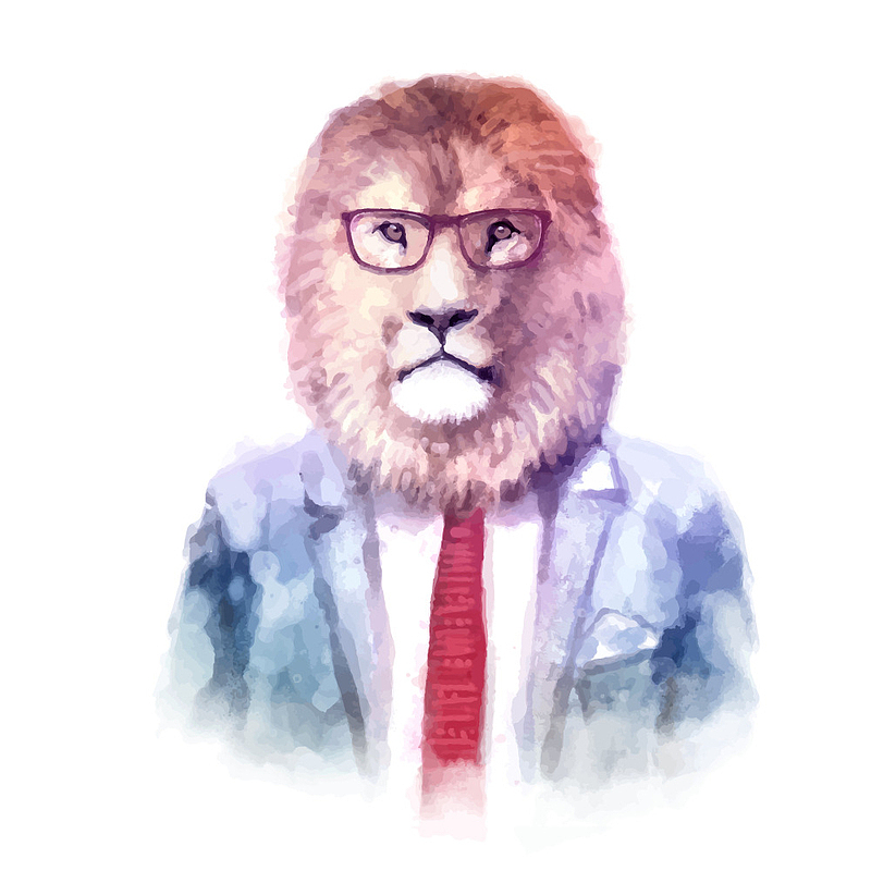 矢量手绘水彩彩绘动物狮子服装