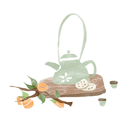 水彩绿色茶壶设计素材