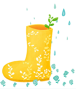手绘水彩插画黄色雨靴