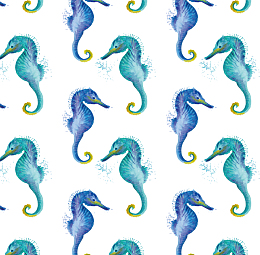 手绘蓝绿色海马花纹