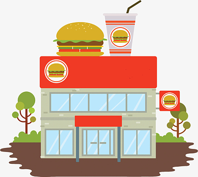 手绘扁平化汉堡店