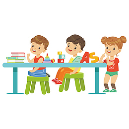 桌子前学习的小学生