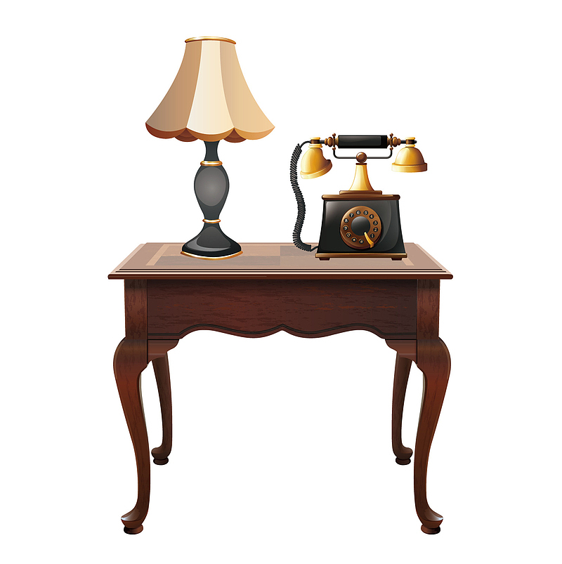 复古卡通木桌上的台灯电话