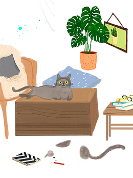 免抠卡通手绘趴在桌子上的猫咪